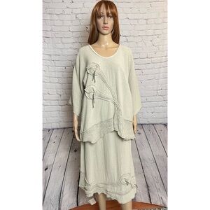 Jaskar Skirt Top Linen Cotton Set With Floral Décor Size M